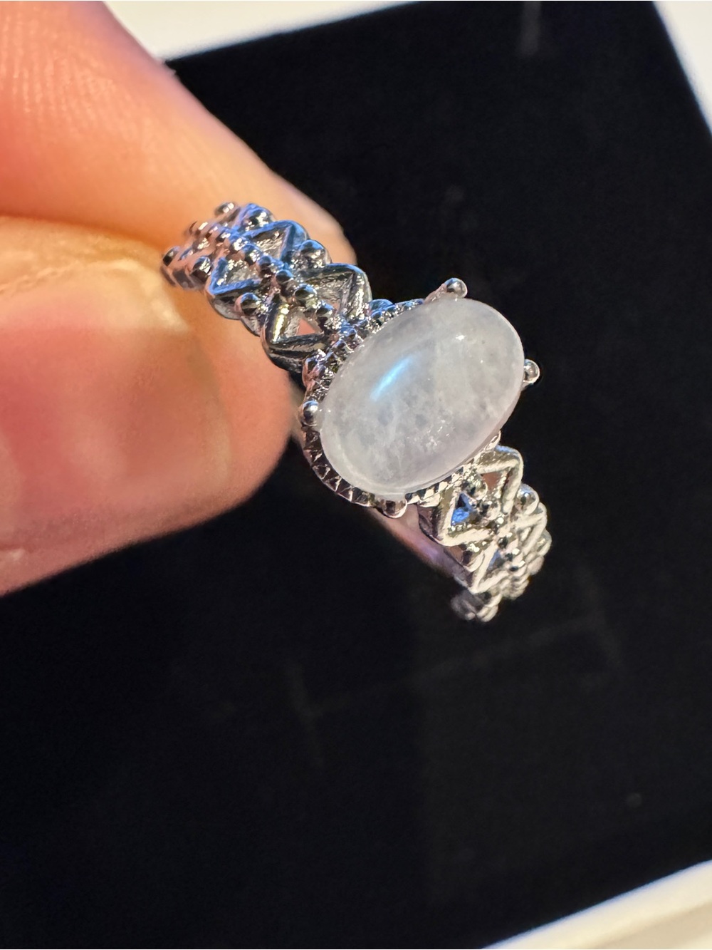 Moonstone Silver plated dainty Ring - White Moonstone adjustable size